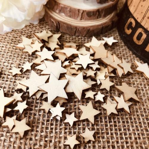 100pcs Laser Cut Wooden Star Embellishments Art Scrapbooking Wedding Decoration Wood Star Crafts Party Sewing Home Decor