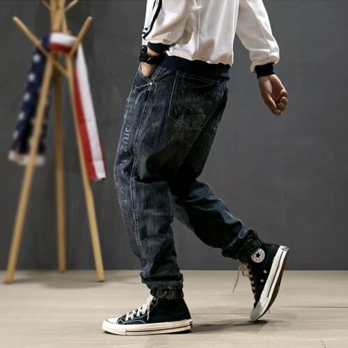 2021 New Designer Fashion Men Jeans Vintage Ripped Harem Jeans Men Cargo Pants Retro Blue Loose Fit Hip Hop Joggers Jeans Homme