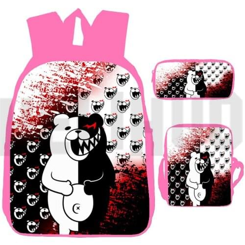 3D Print Anime Danganronpa Monokuma Schoolbags Laptop Pink Book Bag 3 Pcs/Set Danganronpa Backpacks for School Teenagers Girls