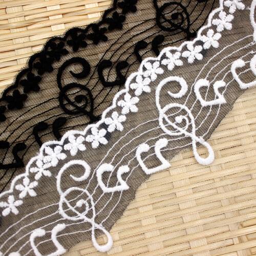 5Yard / lot High quality DIY lace trim black white notes lace clothes accessories 10cm width free shipping