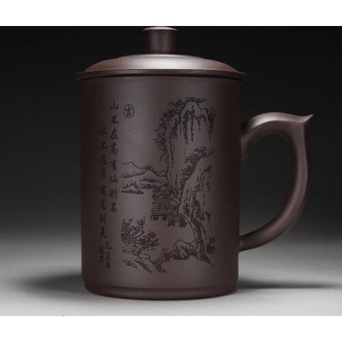 Promotion! Yixing Large Size Purple Clay Tea Cup With Cover 400ml Purple Teacup Grit Tea Set On Sale Chinese Teacup
