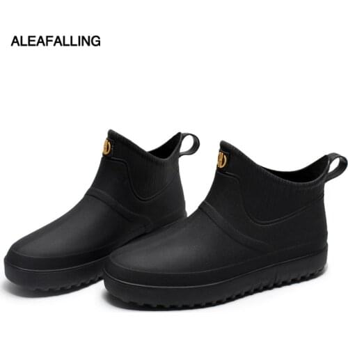 Rain Boots Mens Fashion Waterproof Shoes Fashion Rain Boots Low Slip Water Boots Chef Shoes Work Rubber Shoes Adult Short Boots