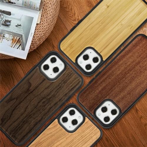 Uftemr Phone Case for iPhone 12 Pro Max Case Solid Wood Veneer Soft Flexible TPU Silicone Frame Cover for iPhone 12 Mini Pro Max