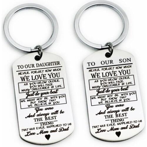 CIBOCIBO Silver Color Men Key Chain TO OUR SON DAUGHTER Key Holder Wallet Chains Unisex Letter Keychain Pendant Charm Porte Clef