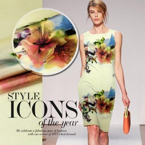 CNUM SS034 100% Natural Silk /Pear Flowers in Spring/ Printing Silk Fabric Satin/ Width 1.25yd Thickness16.5mm/ Unit: M