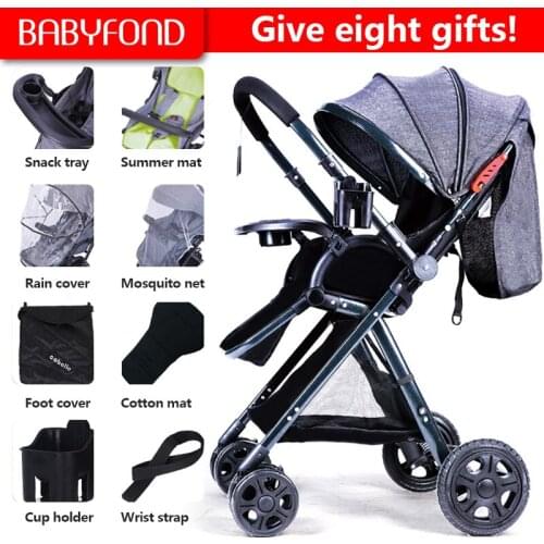 Babyfond Light Stroller High Landscape Two-way Bebe Pram Four-wheel Shock Fold Umbrella Baby Carriages Send 8 gifts