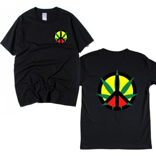 Cotton Boy Man Short Sleeve T Shirt Peace Symbols Plant Leaf Reggae Regge Rasta Jamaica Summer ZIIART