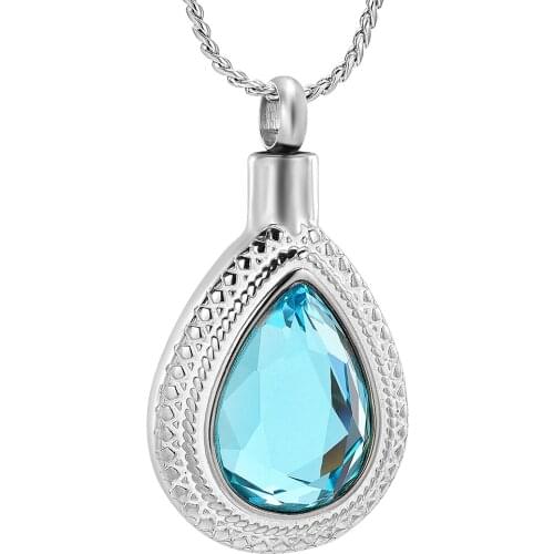 J888 Crystal Charm Cremation Urn Necklace for Ashes Stainless Steel Water Drop Keepsake Memorial Jewelry for Pet Ashes