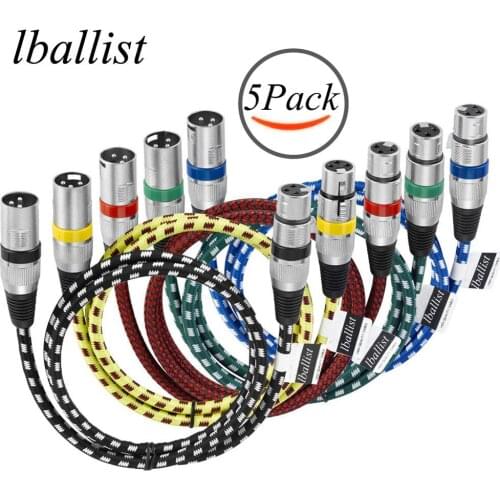 Lballist 3Pin XLR Cable Male to Female OFC Copper Foil Braided Shielded For Mic Mixer Amp 1m 2m 3m 5m Colour Braided 5pcs Pack
