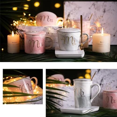 Luxury Marble Pattern Ceramic Mugs Gold Plating MRS MR Couple Lovers Gift Morning Mug Milk Coffee Tea Breakfast Creative Cup