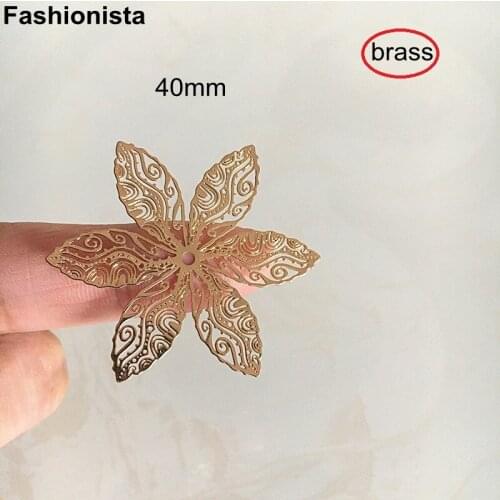 16 pcs - Gold Flowers 40mm Brass Filigree Flower Bead Caps 6-petal Large Metal Flowers embellishment For Scrapbook -F