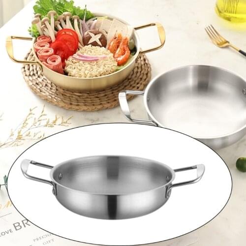 Korean Instant Noodle Stainless Steel Pot with Double Handles Thickened Soup Sea Food Pan Kitchen Utensil Cookware