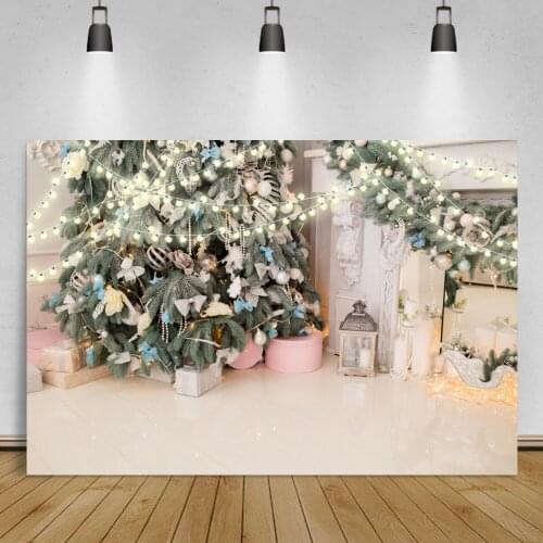 Laeacco Christmas Tree Fireplace Light Decor Interior Photocall Scenic Child Portrait Photographic Backdrops Photo Background