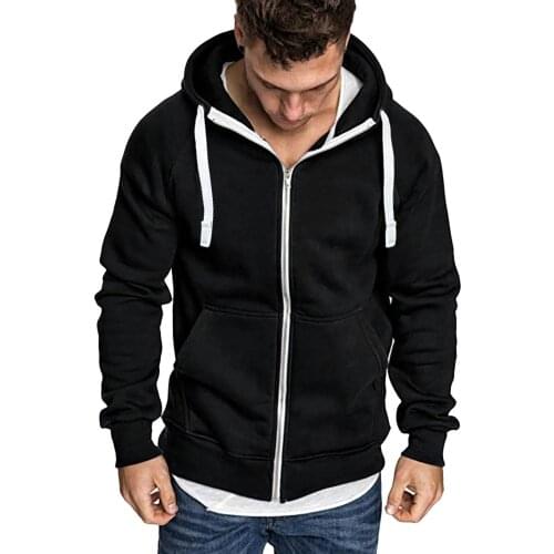 Autumn Winter Cotton Hoodied Mens Sweatshirts Solid Hoody Fleece Thick Long Sleeve Hoodies Men Sportswear Zipper Sweatshirts