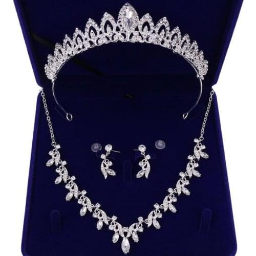 Silver Plated Crystal Water Drop Bridal Jewelry Sets Rhinestone Fashion Wedding African Costume Jewelry Sets Necklace Earrings