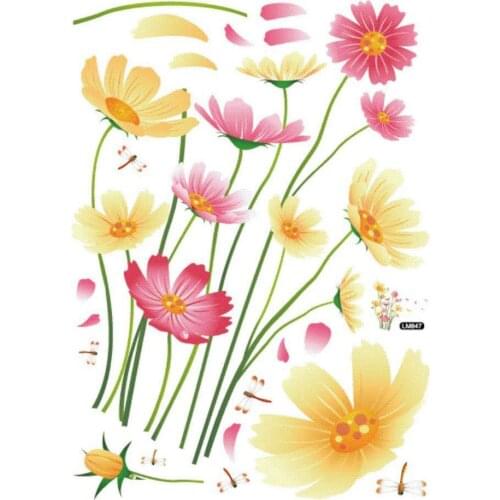 Flower Wall Sticker Red Yellow Wallpaper Popular Decals TV Background Nursery Garden Decoration Removable DIY Home Decor Design