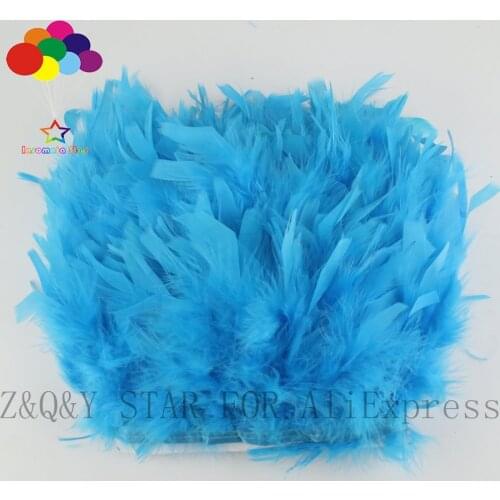 Natural turkey feather 10-15CM dyed lake blue cloth edge DIY stage performance costume craft jewelry feather