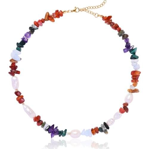 Bohemia Natural Stone Necklace Combination Necklace With Multi-Colored Irregular Stones And Natural Pearls Necklace for Women