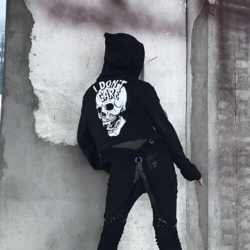 The New Spring and Autumn Womens Hoodie Super Cool Fake Two-piece Mesh Skull Pullover Outdoor Leisure Sports Womens Top