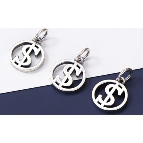 925 Sterling Silver Dollar Symbol Round Circle Charm Blessing Money Coming Unisex Silver Pendant Decorations DIY Jewelry Making