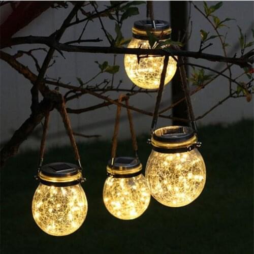 Led Solar Fairy Lights Crack Hanging Lamp Glass Jar Light Outdoor Garden Patio Tree Light Copper Wire Christmas Light Decoration