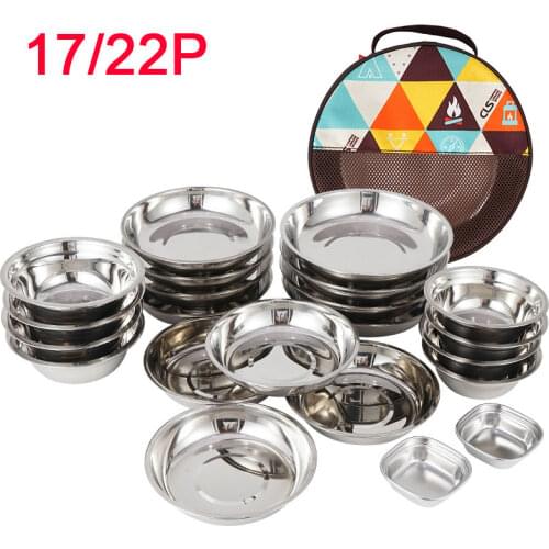 Portable Stainless Steel Dinner Plate Household Soup Bowl Dish Set Outdoor Camping Tableware Self-driving Tour Barbecue Plate