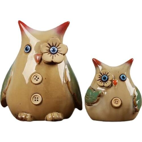 Retro Miniatures Lovely Ceramic Owl Crafts Ornaments Animal Kawaii Statue For Office Home Decoration Accessories Groot