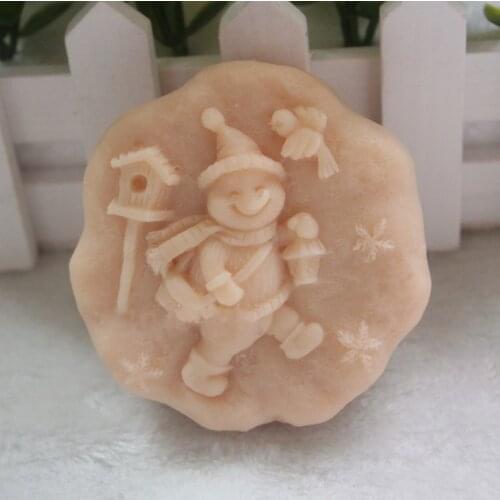 Christmas Mould Silicone Soap Molds Pastoral Snowman Play with Bird Soap Mold DIY Chocolate Moulds Soaps Mold Handmade Christmas