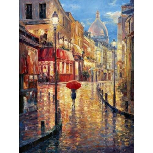 Hand painted beautiful oil paintings Montmartre Evening city scence artwork for living room decor