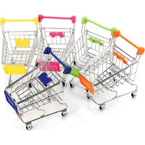 Supermarket Hand Trolley Mini Shopping Cart Desktop Decoration Storage Toy Gift