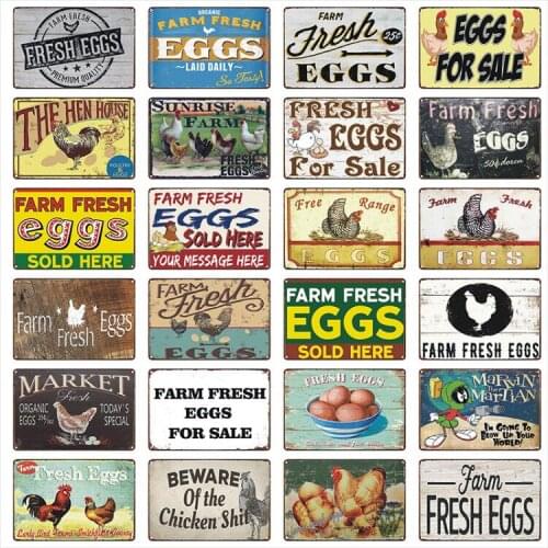 Fresh Eggs Metal Tin Sign Farmhouse Home Decor Wall Decor Rustic Posters Kitchen Decor