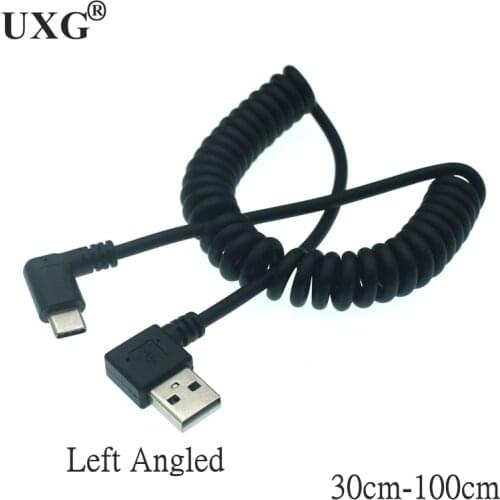 90 degree Left /Right Angled USB Type C Retractable Spring Cable Fast Charging Data Cable Cord Adapter For Huawei Xiaomi Samsung