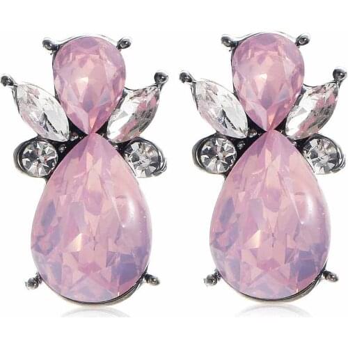 YaYi Pink White Glass Bee White Rhinestone Dangle Earring Womens Fashion Gun Black Gem Earrings For Women E1105