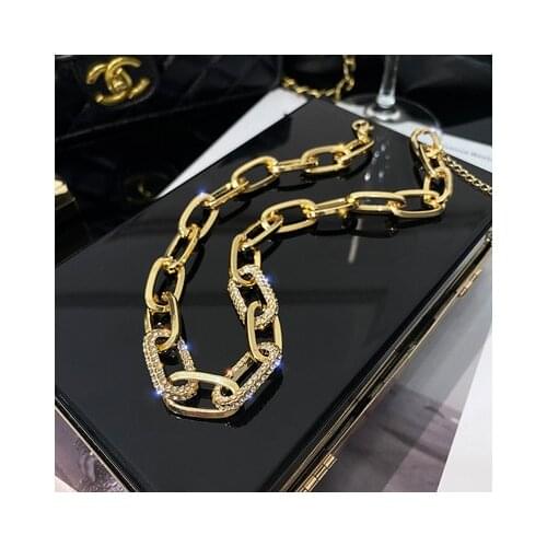 Ladies Zircon Design Hip Hop Flash Thick Chain Rhinestone Necklace Women Retro Fashion Personality Clavicle Chain Women