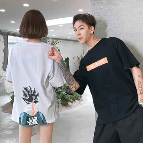 2021 Summer Card Street Trend Goku Anime D Short Sleeve T-shirt Couple Clothes Korean Fashion Oversized Harajuku Womens Tops