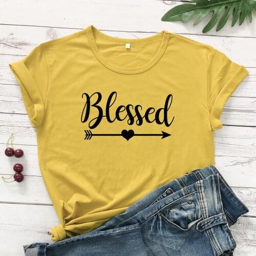 Blessed Heart Arrow T-shirt Casual Unisex Short Sleeve Jesus Tshirt Women Scripture Christian Church Tees Tops Drop Shipping