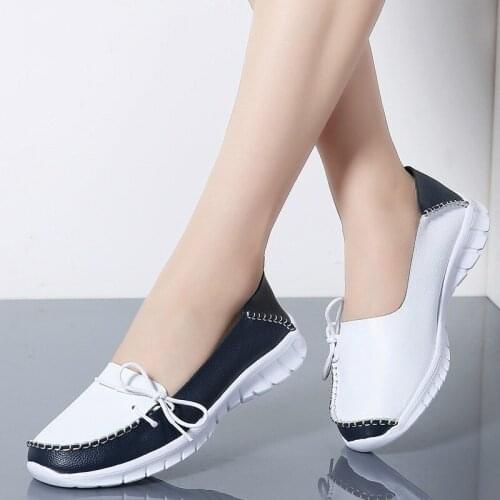 Dropshiping 2019 Autumn High Quality Women Shoes Genuine Leather Slip on Flats Woman Handmade Loafers Flat Ladies Shoes Slipony