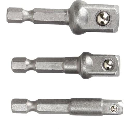 3Pcs/Set 1/4" 3/8" 1/2" Hex Driver Socket Bits Adapter Wrench Sleeve Extension Bar Bit For Electric Screwdriver Power Tools CR-V