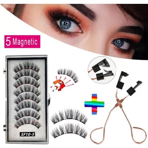 4 pairs 5 Magnets 3D Magnetic False Eyelashes Handmade Artificial Faux Cils Magnetic Natural Mink Eyelashes with Tweezers