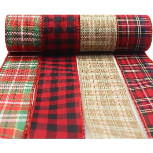 6CM Wire Edge Line Christmas Decors Ribbon Vintage Imitation Hemp Lattice Ribbon for DIY Crafts Bow Handmade Gift Wrap 6M/Roll