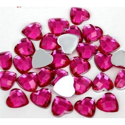 8-30MM DIY Bling Hot Pink Heart Shape Lattice Faceted Acrylic Rhinestone Flatback Acrylic Stone for Hand Craft Art Decoration