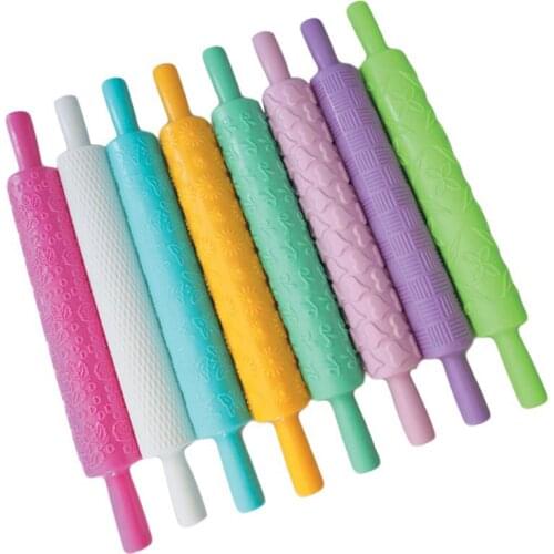 8pcs/set Colourful Plastic Rolling Pin Daisy Different Patterns Baking Tools Fondant Embossed Mold Cake Decorating