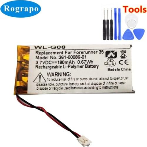 New Battery For Garmin Forerunner 35 361-00086-01 Accumulator 3.7V 180mAh Replacement Batterie 2-wire Plug+tools