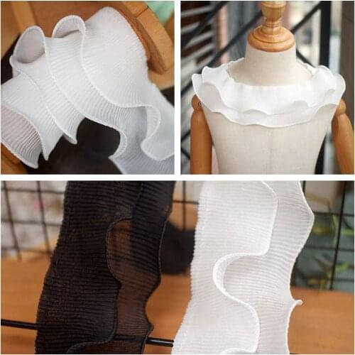 5meter Garment accessories Double-layer chiffon wrinkled lace Double seamed organ pleated curled lace white black width 6.8cm