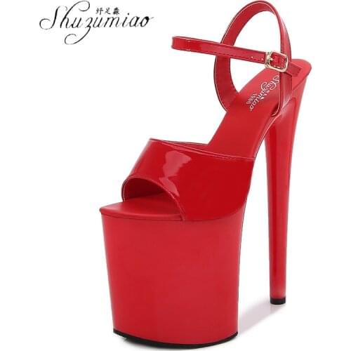 SHUZUMIAO Lacquer Leather 20CM Ultra-High Heels Thin Heeled Sexy Waterproof Platform Hate Sky High Ultra-High Sandals Female