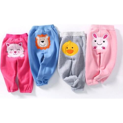 Colorful Children Pants 1-5T Casual Pants Cotton Solid Color With Embroidery Animal Straight Pants Girls Boys Full Sweatpants