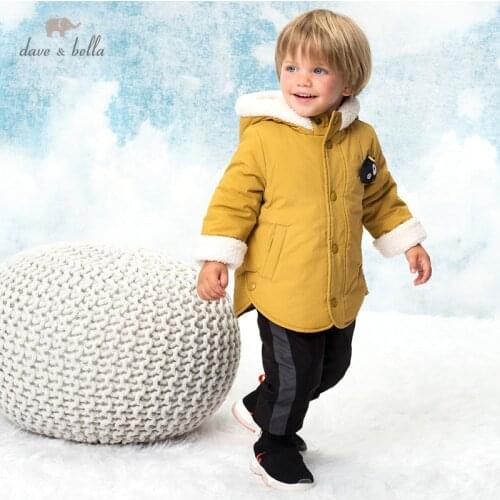 DBX15343 dave bella winter baby boys fashion cartoon pockets hooded padded coat children tops infant toddler outerwear