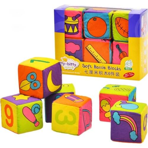 6pcs/set Cloth Block Baby Play Soft Rattle Toys For Babies Puzzle Blocks Baby Rattle Toy Educational Toys Baby Toys 0 12 Months