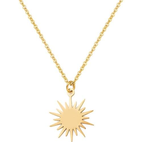 Fever&Free New Women Pendant Necklace Bohemian Stainless Steel Gold Round Sun Charm Necklaces Fashion Jewelry