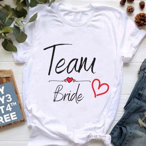 Team Bride Pink Love Print Tshirt WomenS Clothing T Shirt Female Summer Tops Tee Shirt Femme Harajuku Kawaii Clothes